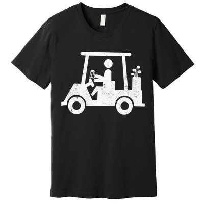 Funny Skeleton Golfer Holding A Beer in Golf Cart Premium T-Shirt