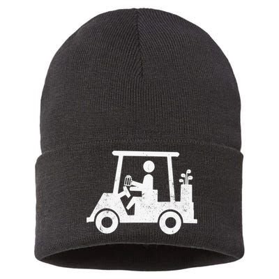 Funny Skeleton Golfer Holding A Beer in Golf Cart Sustainable Knit Beanie