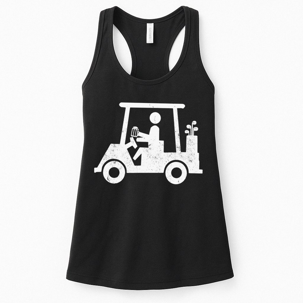 Funny Skeleton Golfer Holding A Beer in Golf Cart Womens Tank Top