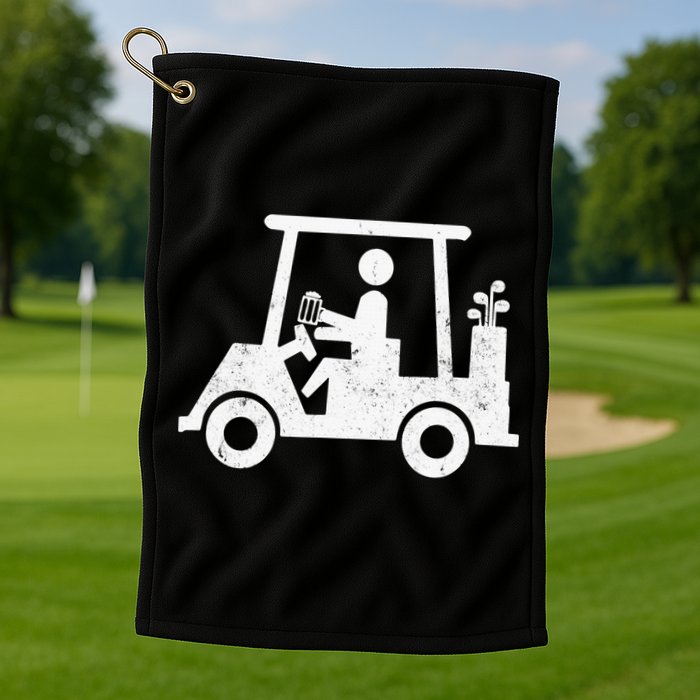 Funny Skeleton Golfer Holding A Beer in Golf Cart Golf Towel