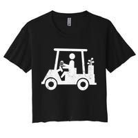 Funny Skeleton Golfer Holding A Beer in Golf Cart Women's Crop Top Tee