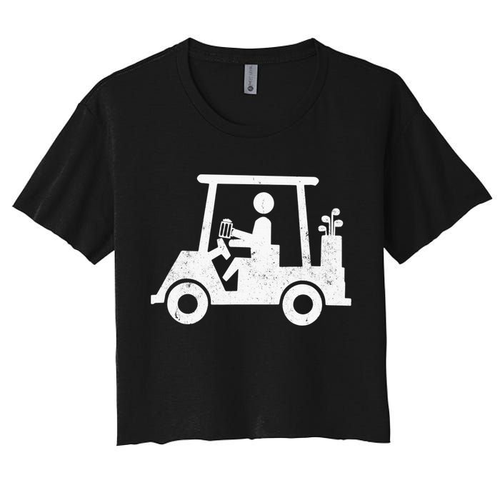 Funny Skeleton Golfer Holding A Beer in Golf Cart Women's Crop Top Tee