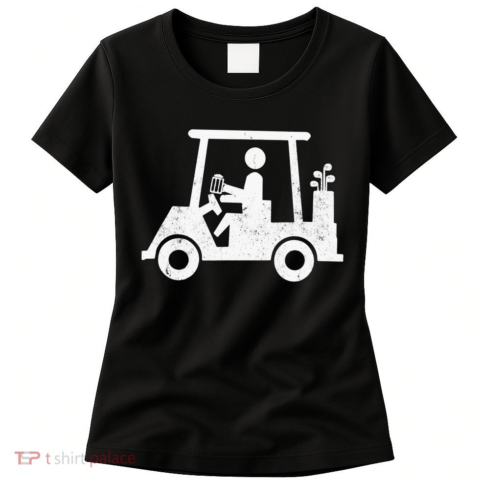 Funny Skeleton Golfer Holding A Beer in Golf Cart Womens T-Shirt