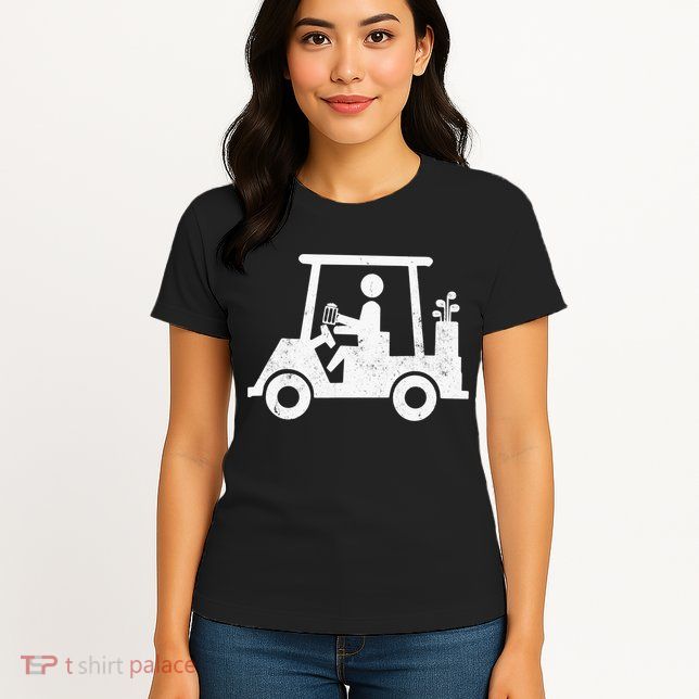Funny Skeleton Golfer Holding A Beer in Golf Cart Womens T-Shirt