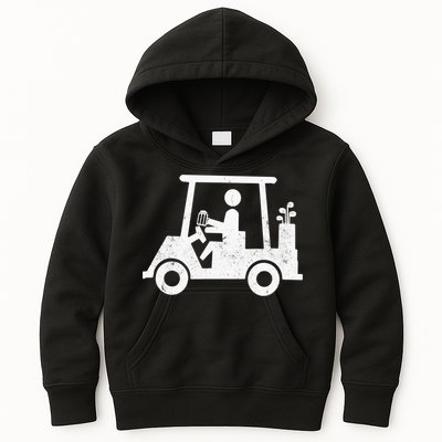 Funny Skeleton Golfer Holding A Beer in Golf Cart Kids Hoodie
