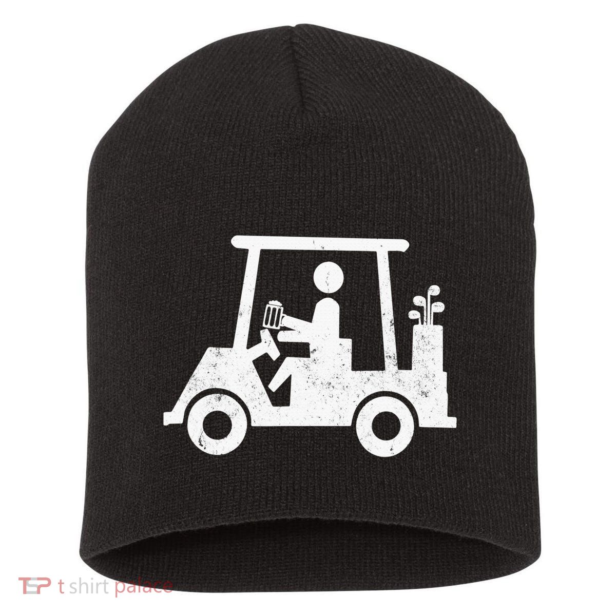 Funny Skeleton Golfer Holding A Beer in Golf Cart Short Acrylic Beanie