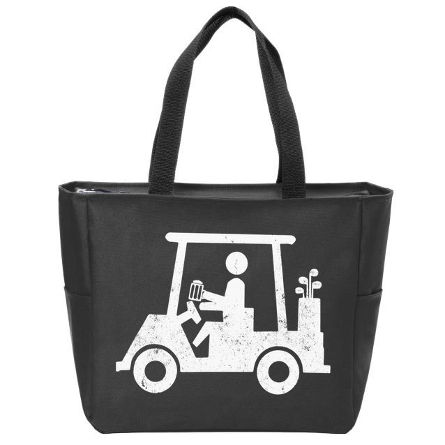 Funny Skeleton Golfer Holding A Beer in Golf Cart Zip Tote Bag