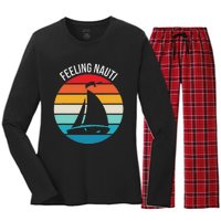 Funny Sailing Gift For Sailors Feeling Nauti Boat Sunset Women's Long Sleeve Flannel Pajama Set 