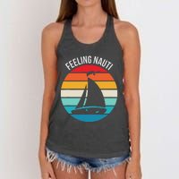 Funny Sailing Gift For Sailors Feeling Nauti Boat Sunset Women's Knotted Racerback Tank