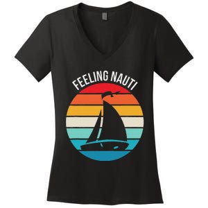 Funny Sailing Gift For Sailors Feeling Nauti Boat Sunset Women's V-Neck T-Shirt