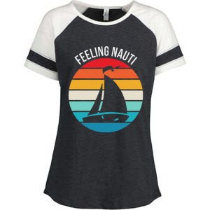 Funny Sailing Gift For Sailors Feeling Nauti Boat Sunset Enza Ladies Jersey Colorblock Tee