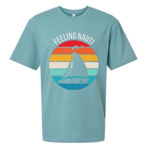 Funny Sailing Gift For Sailors Feeling Nauti Boat Sunset Sueded Cloud Jersey T-Shirt