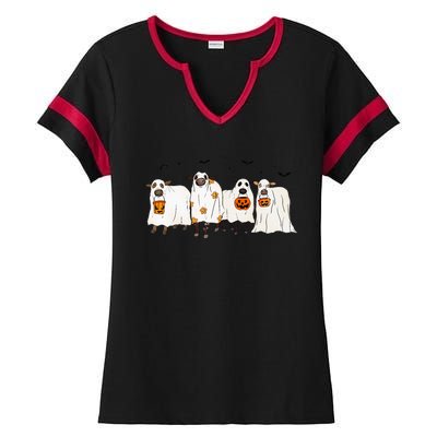 Funny S.H.E.E.P Ghost Cows Halloween Cute Ladies Halftime Notch Neck Tee