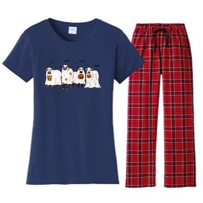 Funny S.H.E.E.P Ghost Cows Halloween Cute Women's Flannel Pajama Set