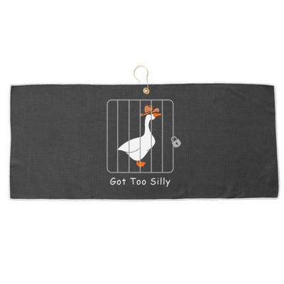 Funny Silly Goose Lover Mugshot Meme Got Too Silly Gift Large Microfiber Waffle Golf Towel