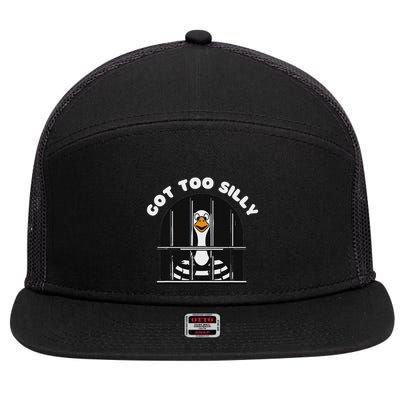 Funny Silly Goose Got Too Silly Goose In Jail Net Trapped 7 Panel Mesh Trucker Snapback Hat