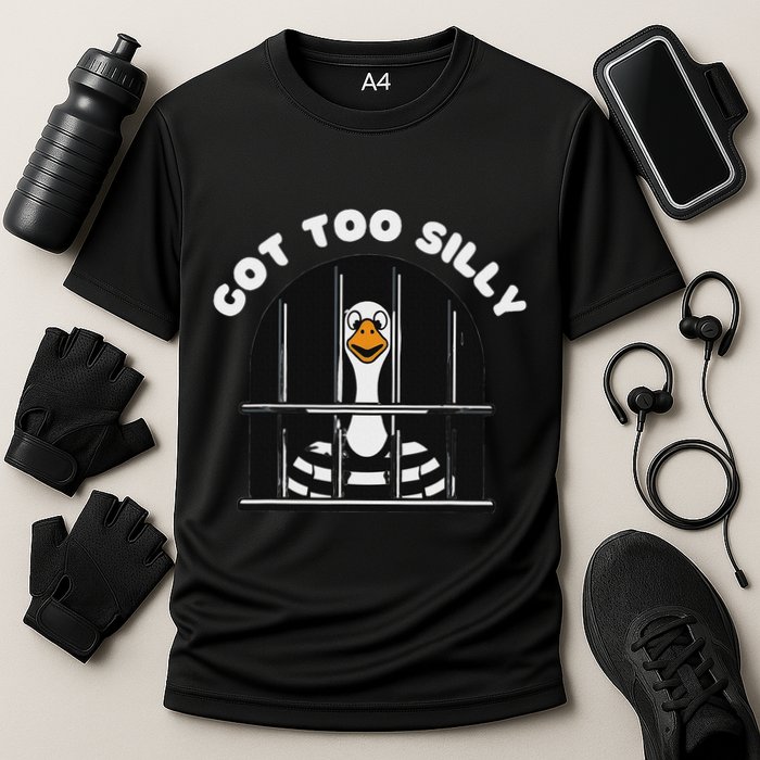 Funny Silly Goose Got Too Silly Goose In Jail Net Trapped Performance Shirt