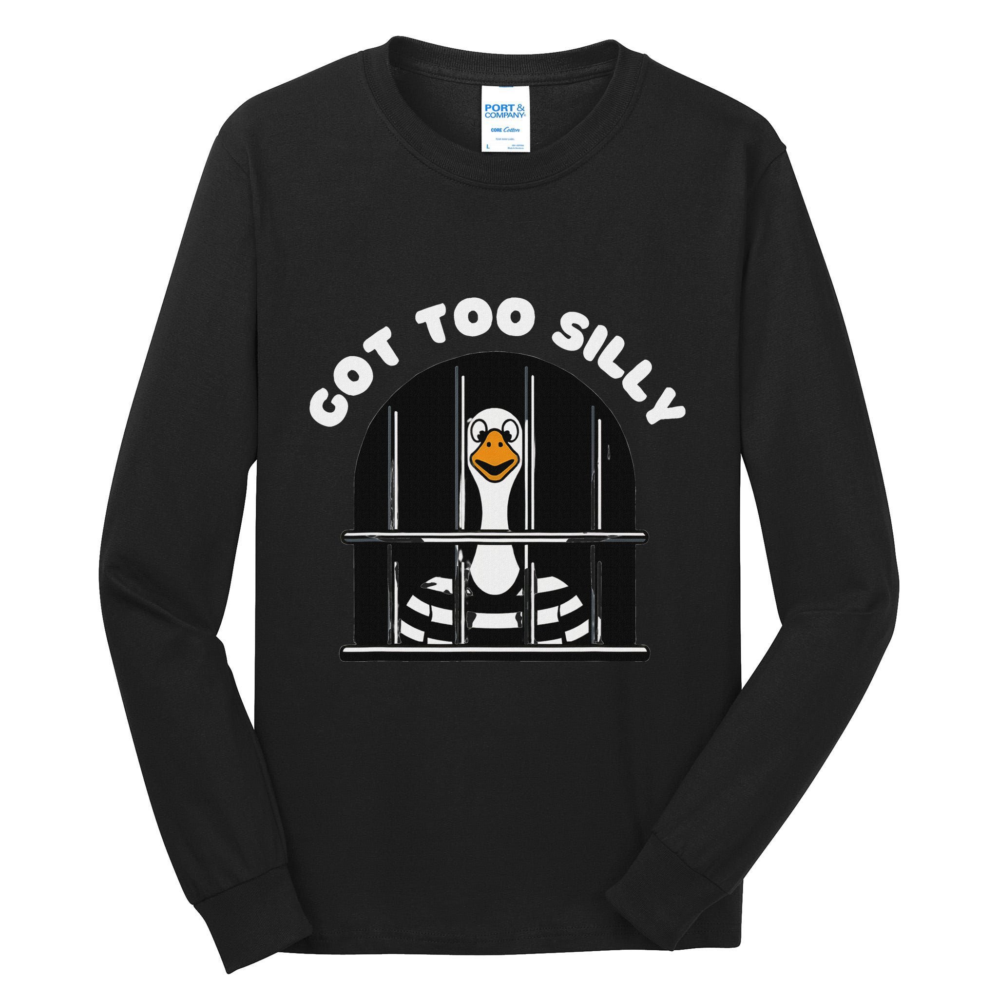 Funny Silly Goose Got Too Silly Goose In Jail Net Trapped Tall Long Sleeve T-Shirt