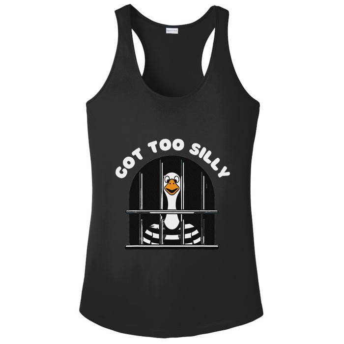 Funny Silly Goose Got Too Silly Goose In Jail Net Trapped Ladies PosiCharge Competitor Racerback Tank