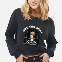 Funny Silly Goose Got Too Silly Goose In Jail Net Trapped Cropped Pullover Crew
