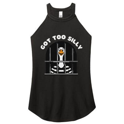 Funny Silly Goose Got Too Silly Goose In Jail Net Trapped Women's Perfect Tri Rocker Tank