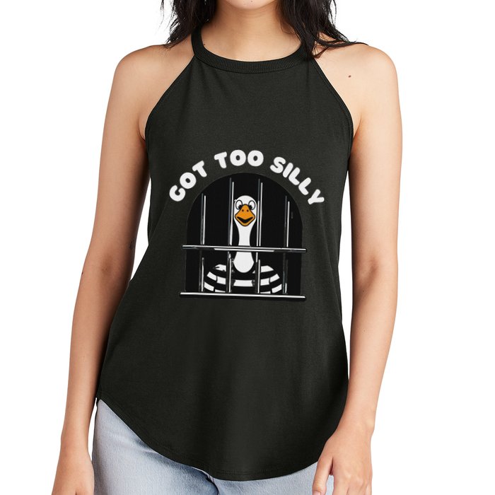 Funny Silly Goose Got Too Silly Goose In Jail Net Trapped Women's Perfect Tri Rocker Tank