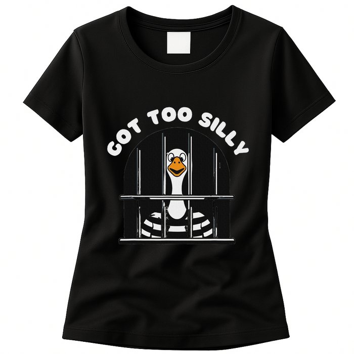 Funny Silly Goose Got Too Silly Goose In Jail Net Trapped Womens T-Shirt