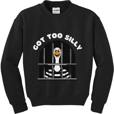 Funny Silly Goose Got Too Silly Goose In Jail Net Trapped Kids Sweatshirt