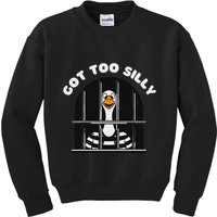 Funny Silly Goose Got Too Silly Goose In Jail Net Trapped Kids Sweatshirt