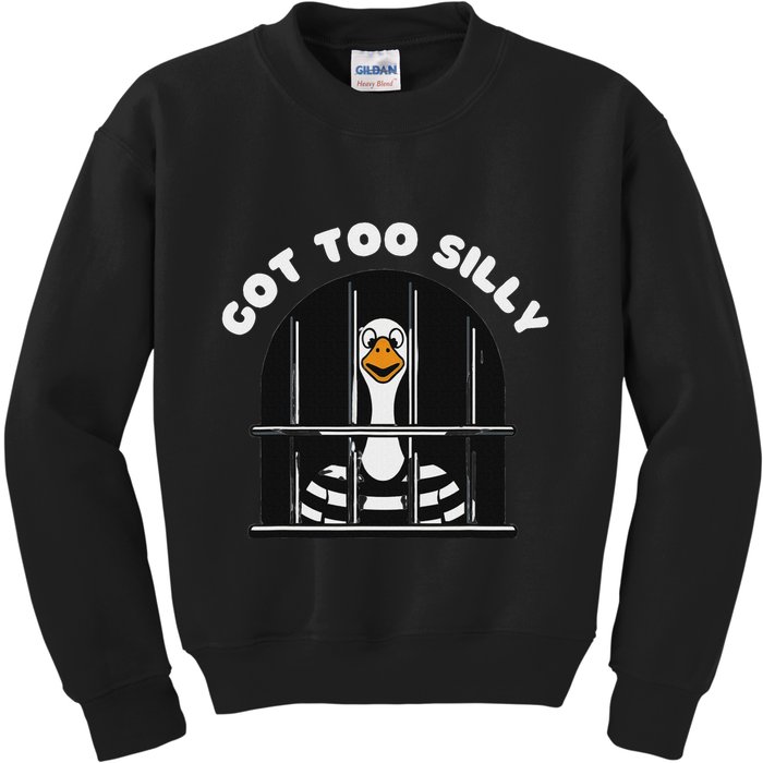 Funny Silly Goose Got Too Silly Goose In Jail Net Trapped Kids Sweatshirt