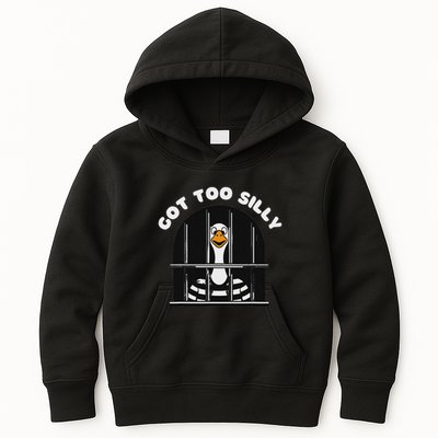 Funny Silly Goose Got Too Silly Goose In Jail Net Trapped Kids Hoodie