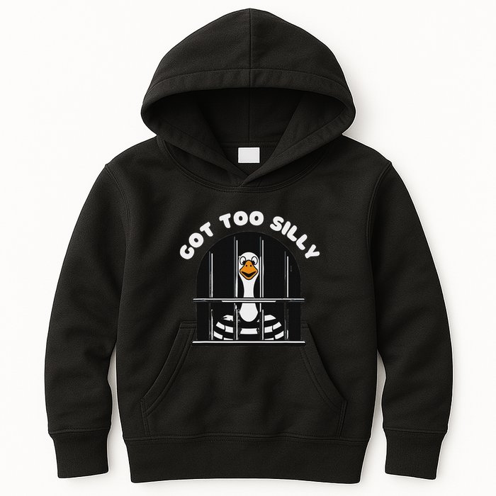 Funny Silly Goose Got Too Silly Goose In Jail Net Trapped Kids Hoodie