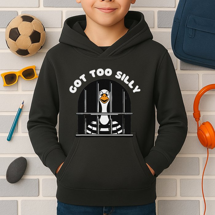 Funny Silly Goose Got Too Silly Goose In Jail Net Trapped Kids Hoodie