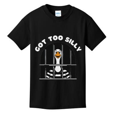 Funny Silly Goose Got Too Silly Goose In Jail Net Trapped Kids T-Shirt
