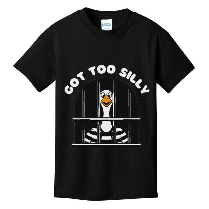 Funny Silly Goose Got Too Silly Goose In Jail Net Trapped Kids T-Shirt