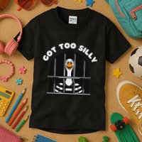 Funny Silly Goose Got Too Silly Goose In Jail Net Trapped Kids T-Shirt
