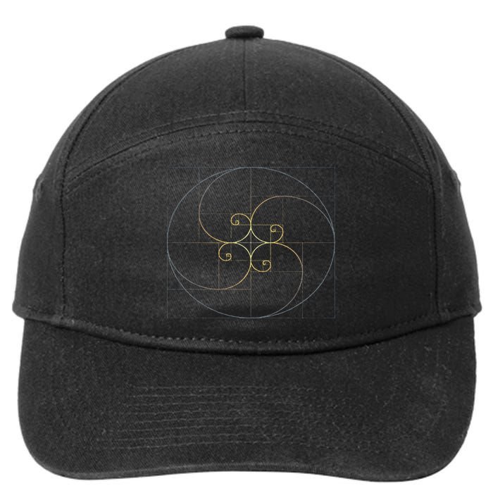 Fibonacci Spiral Golden Ratio Geometry Architecture 7-Panel Snapback Hat