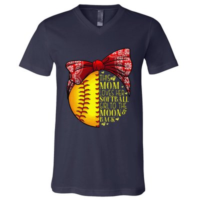 Funny Softball Gift Mom Women Pitcher Catchers Lovers V-Neck T-Shirt