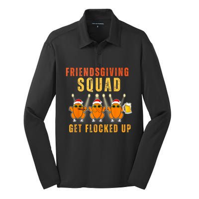 Friendsgiving Squad Get Flocked Up Matching Funny Silk Touch Performance Long Sleeve Polo