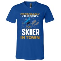 Funny Skier Gift Ski Winter Sports Skiing Gift V-Neck T-Shirt