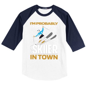 Funny Skier Gift Ski Winter Sports Skiing Gift Baseball Sleeve Shirt