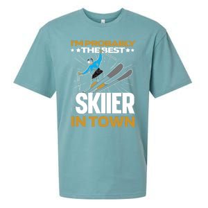 Funny Skier Gift Ski Winter Sports Skiing Gift Sueded Cloud Jersey T-Shirt