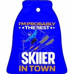 Funny Skier Gift Ski Winter Sports Skiing Funny Gift Ceramic Bell Ornament