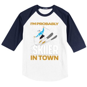 Funny Skier Gift Ski Winter Sports Skiing Funny Gift Baseball Sleeve Shirt