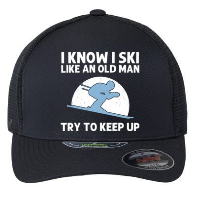 Funny Skiing Gift For Grandpa Skier Ski Winter Fun Sport Great Gift Flexfit Unipanel Trucker Cap