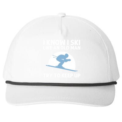 Funny Skiing Gift For Grandpa Skier Ski Winter Fun Sport Great Gift Snapback Five-Panel Rope Hat