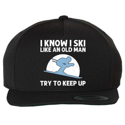 Funny Skiing Gift For Grandpa Skier Ski Winter Fun Sport Great Gift Wool Snapback Cap