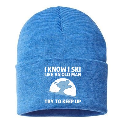 Funny Skiing Gift For Grandpa Skier Ski Winter Fun Sport Great Gift Sustainable Knit Beanie