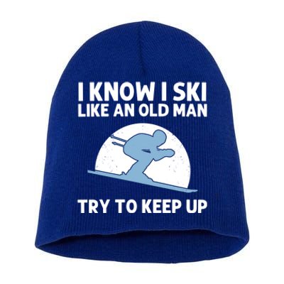 Funny Skiing Gift For Grandpa Skier Ski Winter Fun Sport Great Gift Short Acrylic Beanie