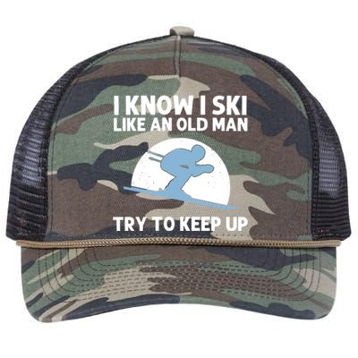 Funny Skiing Gift For Grandpa Skier Ski Winter Fun Sport Great Gift Retro Rope Trucker Hat Cap